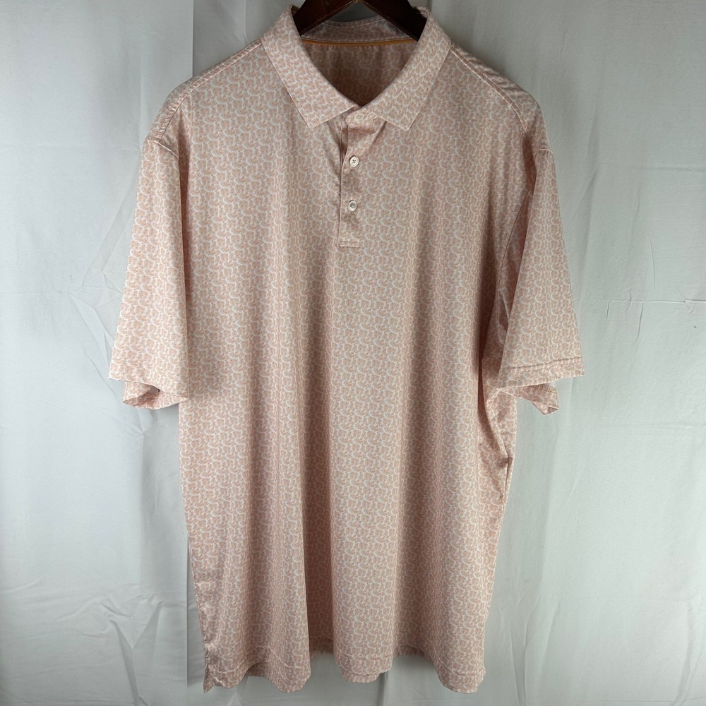 HARLESTONS‎ Mens Tailored Fit Polo Shirt XXL Peach Floral Short Sleeve Golf